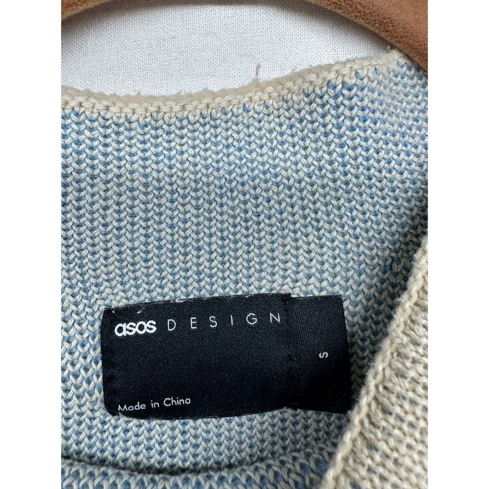 ASOS DESIGN Cream Blue Flower Intarsia Cotton Knit Sweater Small Oversized Mock - Picture 4 of 9